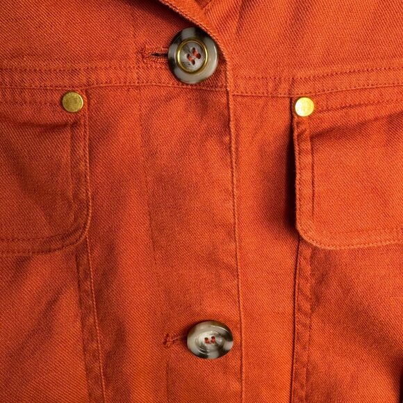 Chicos Orange Button-Up Jacket Linen Blend w/ Gold Accents Chicos Sz 4 (XXL/20)‎ - Picture 4 of 9